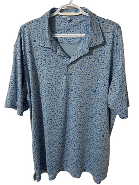 Peter Millar Summer Comfort Light Blue Microprint Polo Size XL